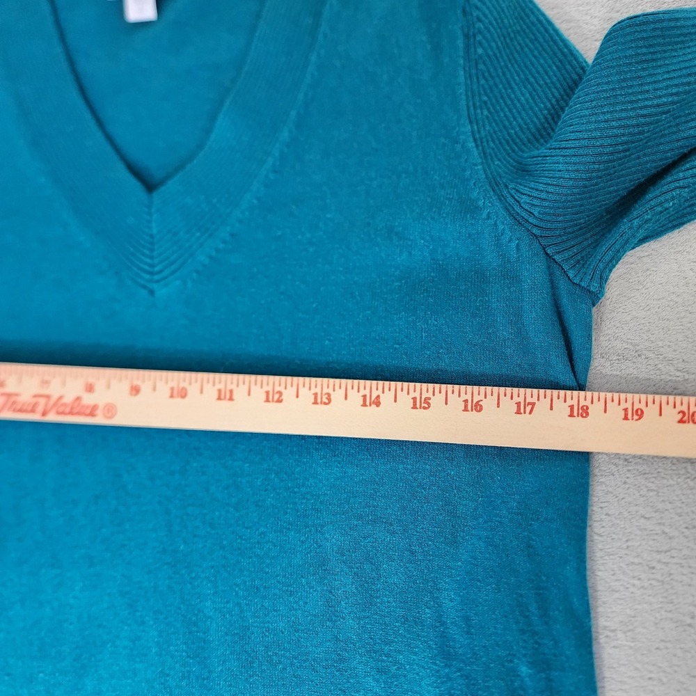 J Jill Top Women's Size Small Tall V Neck Sweater Pullover Teal Blue Minimalist - Picture 6 of 8